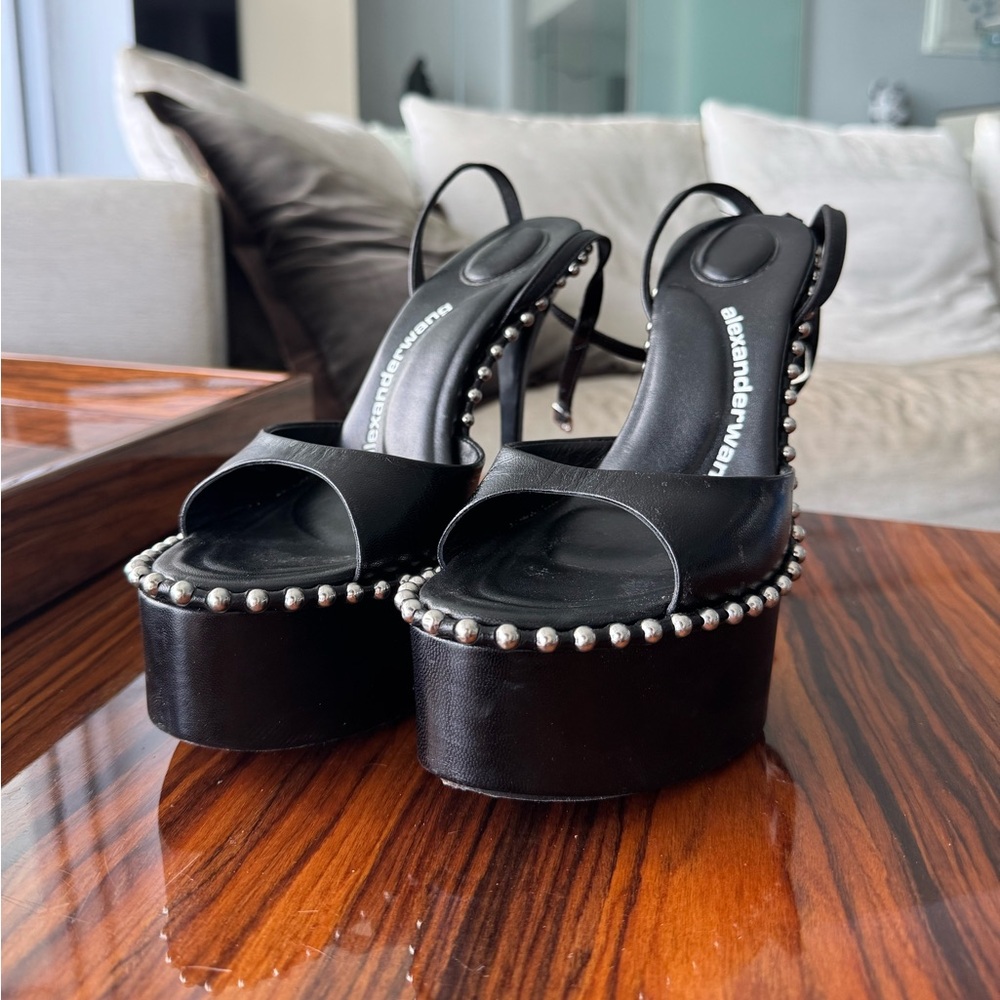 Alexander Wang Nova 145 Black Platform Sandals with Silver Studded Details